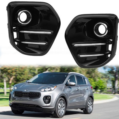 Fog Light Covers Bezels W/Chrome Trim Pair Black For 2017-2019 Kia Sportage EX