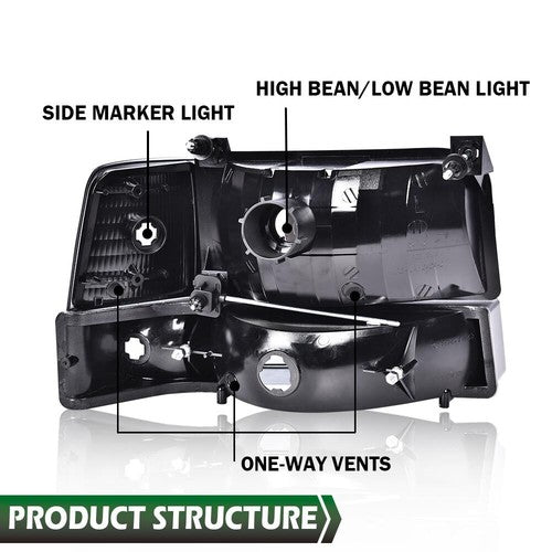 Solid Spare Fits 92-96 Bronco F150 F250 F350 Clear Headlights + Corner + Bumper Signal Lamps