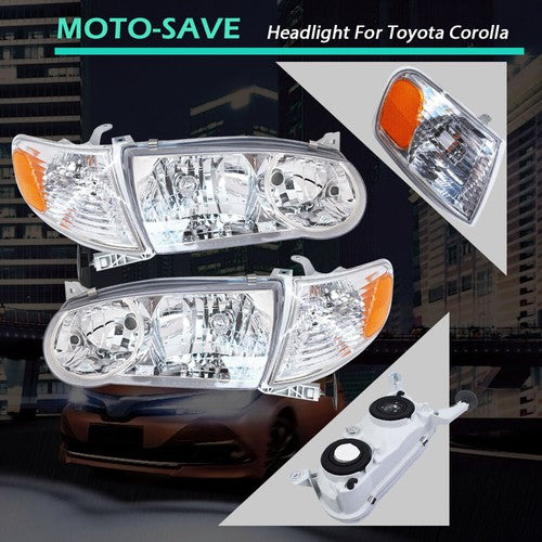 Solid Spare For Toyota Corolla 2001-2002 Headlights Headlamp w/Corner Signal Lamp Pair