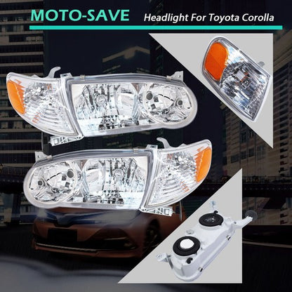 Solid Spare For Toyota Corolla 2001-2002 Headlights Headlamp w/Corner Signal Lamp Pair