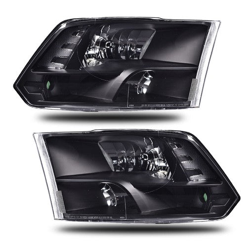 Solid Spare Fit For 2009-2018 Ram 1500 2500 3500 Black Housing Clear Corner Headlights Pair