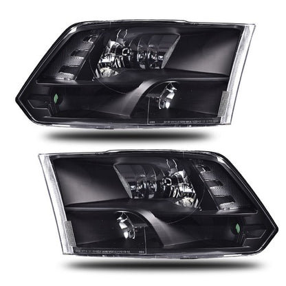 Solid Spare Fit For 2009-2018 Ram 1500 2500 3500 Black Housing Clear Corner Headlights Pair
