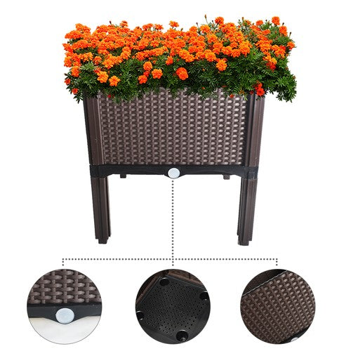 Solid Spare Set of 2 Elevated Plastic Planter Box Elevated Raised Garden Bed Indoor Outdoor