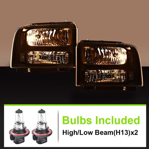 Solid Spare Black Headlights Conversion Kit W/ Bulb Fit For 99-04 Ford Super Duty Excursion