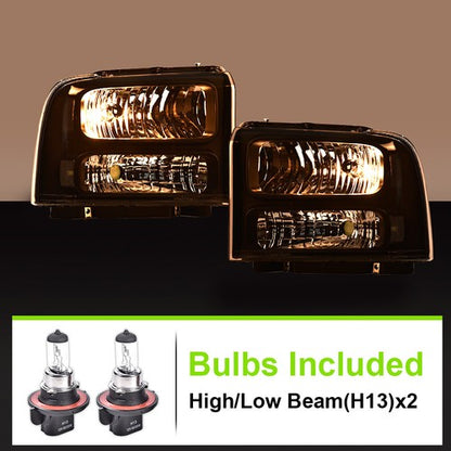 Solid Spare Black Headlights Conversion Kit W/ Bulb Fit For 99-04 Ford Super Duty Excursion