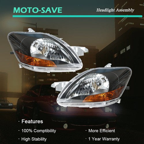 Solid Spare Headlights Headlamps Black Housing Left & Right Side For 2007-2012 Toyota Yaris