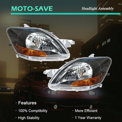 Solid Spare Headlights Headlamps Black Housing Left & Right Side For 2007-2012 Toyota Yaris