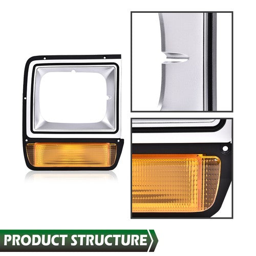 Solid Spare Pair Headlight Bezel Trim w/ Parking Turn Signal Light Fit For Dodge D/W Truck