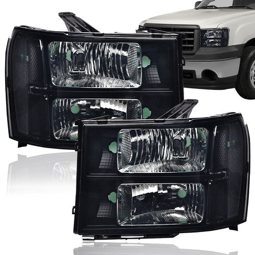 Solid Spare Fit For 07-2013 GMC Sierra 1500 07-14 2500HD 3500HD Smoke Headlights Replacement