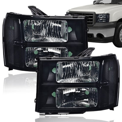 Solid Spare Fit For 07-2013 GMC Sierra 1500 07-14 2500HD 3500HD Smoke Headlights Replacement