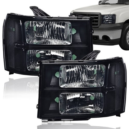 Solid Spare Fit For 07-2013 GMC Sierra 1500 07-14 2500HD 3500HD Smoke Headlights Replacement