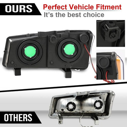 Solid Spare Fit For 2003-2006 Chevy Silverado Clear/Black Amber Signal Headlights Headlamps