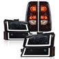 Solid Spare Fit For 03-2006 Chevrolet Silverado LED Tube Smoke Black Headlights+Tail Lights