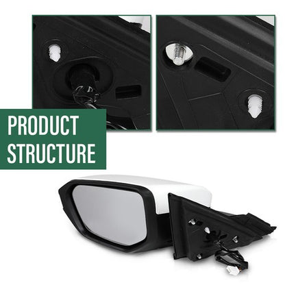 Solid Spare Fit For 16-2021 Honda Civic LX DX Left Side 3 Pin Manual Fold Power Mirror White
