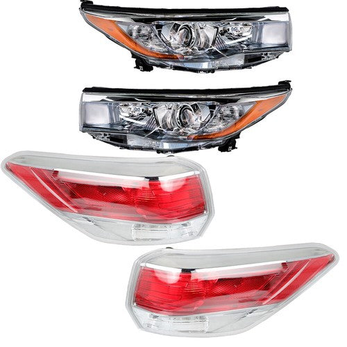 Solid Spare Driver&Passenger Halogen For 2014-2016 Toyota Highlander Tail Lights+Headlights