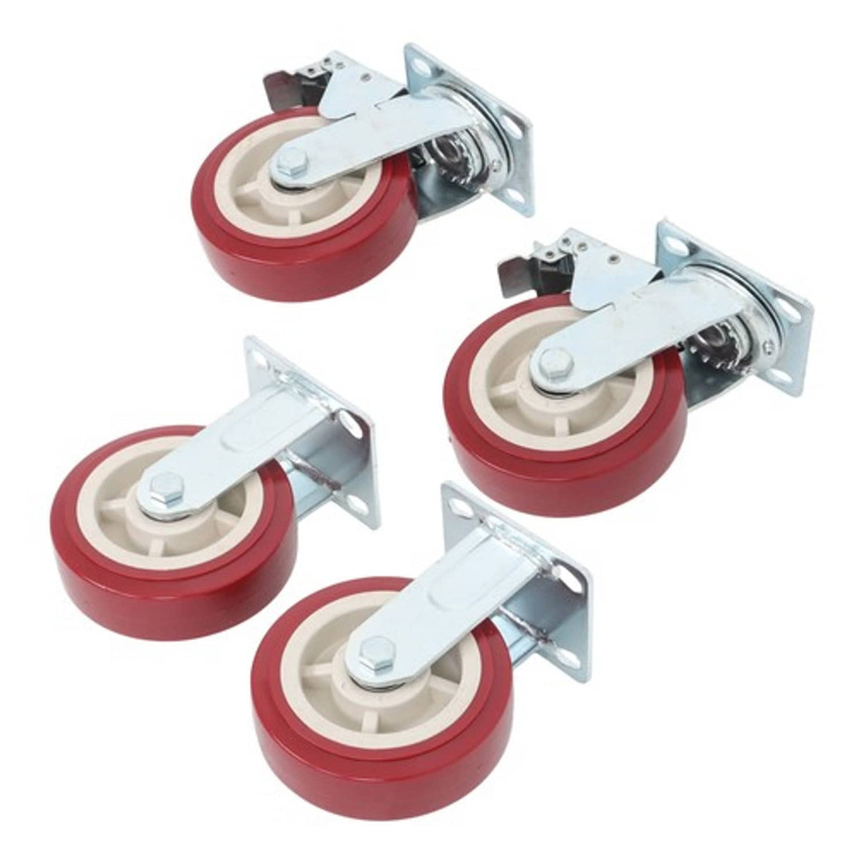 Solid Spare Four 6" red industrial casters 2 with brakes 2 without brakes