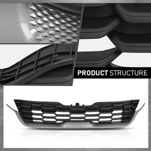 Solid Spare Fit For 20-23 Kia Seltos Front Bumper Upper Grille Grill Black+Chrome 86350Q5300