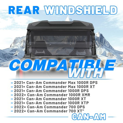Solid Spare Smoke Rear Windshield for Can-Am Commander 700 Max 1000R DPS/XT/XMR 2021-25 ATV