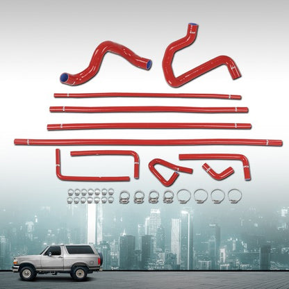Solid Spare Fit For 88-94 Ford F-Series Bronco 5.0L/5.8L Silicone Radiator Hose Kit Red