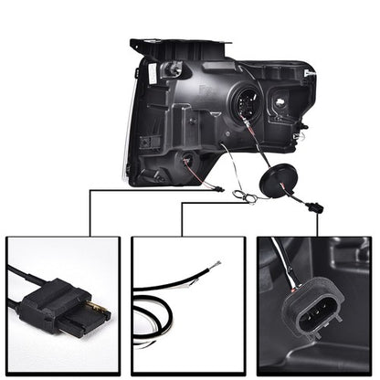Solid Spare Dual LED Projector Headlights w/ Tail Lights Fit For 2009-2014 Ford F150 Pickup