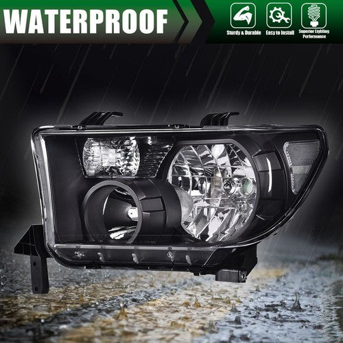 Solid Spare Clear Black Headlights Headlamps Pair Fit For 07-13 Toyota Tundra 08-17 Sequoia