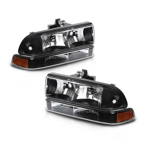Solid Spare Fit For 98-2004 Chevy S10 Blazer Black/Amber Corner Headlights Bumper Headlamps