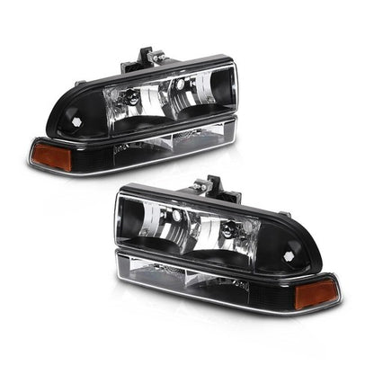 Solid Spare Fit For 98-2004 Chevy S10 Blazer Black/Amber Corner Headlights Bumper Headlamps