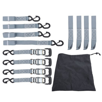 Solid Spare Ratchet Strap*4 Steel+Polyester Gray Fracture Strength 5208lbs 1.6in*8ft S Hooks
