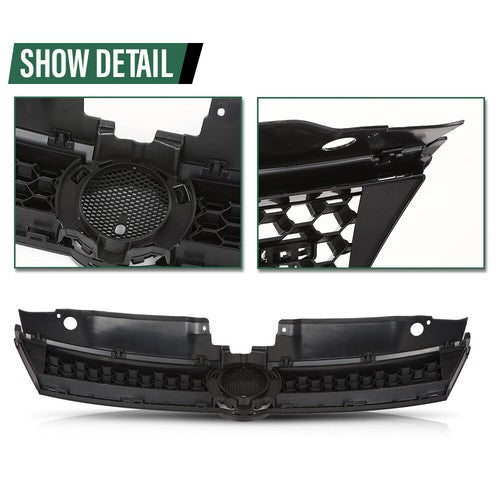 Solid Spare Fit For 2010-2014 VW Jetta Hex Front Bumper Upper Grille Grill w/ Chrome Trim