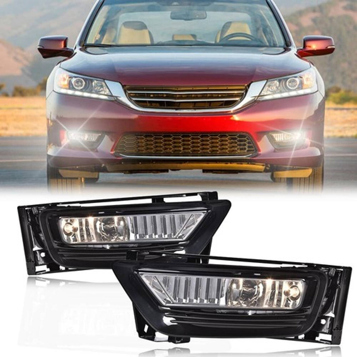Solid Spare Fit For 2013 2014 2015 Honda Accord Sedan Smoke Front Bumper Fog Lights W/ Bulbs