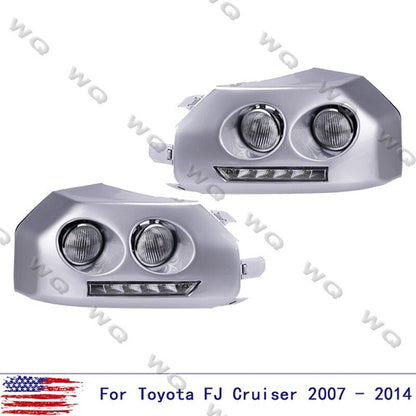 For 2007-14 Toyota Fj Cruiser Chrome LED Bumper Fog Light DRL W/Wiring+Bulbs 2pc