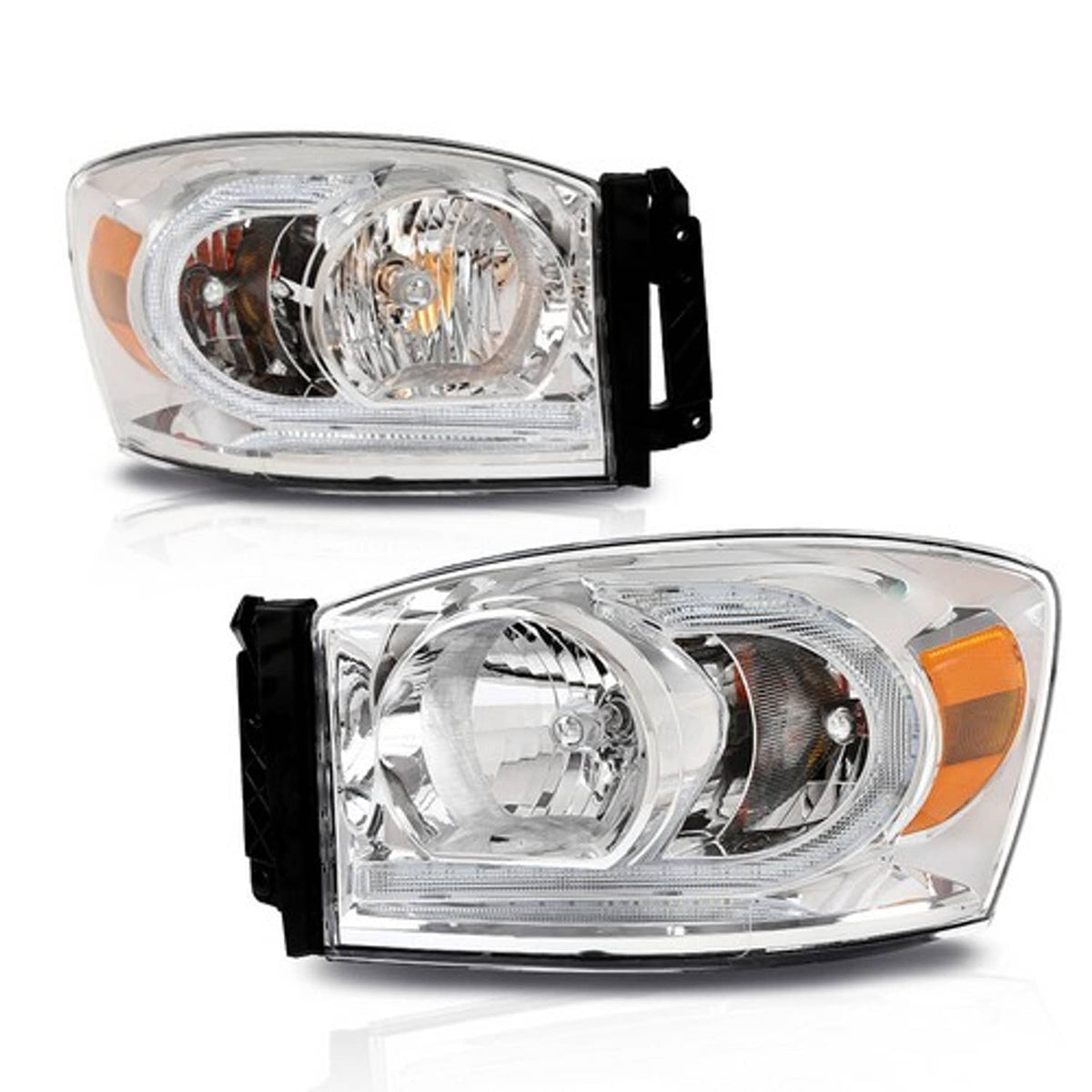 Solid Spare Fit For 06-09 Dodge Ram 1500 2500 3500 Clear/Chrome LED DRL Headlights Headlamps