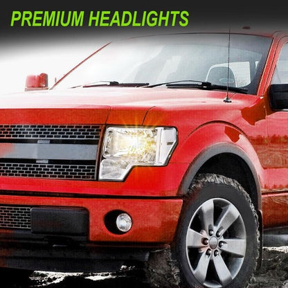 Solid Spare FIT FOR 2009-2014 FORD F150 CLEAR LENS CHROME HOUSING HEADLIGHTS LAMPS LH+RH