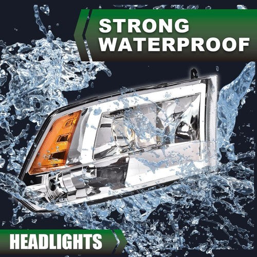 Solid Spare LED DRL Projector Headlights Chrome Fit For 2009-2018 Dodge Ram 1500 2500 3500