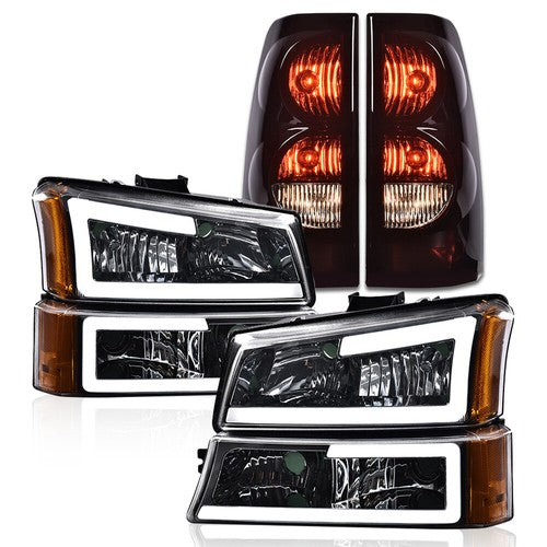 Solid Spare Fit For 2003-2007 Silverado Chrome/Amber LED DRL Headlights + Tail Lights Lamps