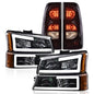 Solid Spare Fit For 2003-2007 Silverado Chrome/Amber LED DRL Headlights + Tail Lights Lamps