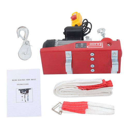 Solid Spare Mini Electric Hoist PA400 880lbs 14ft/4.2m Wired Remote Control Ring Axle Belt