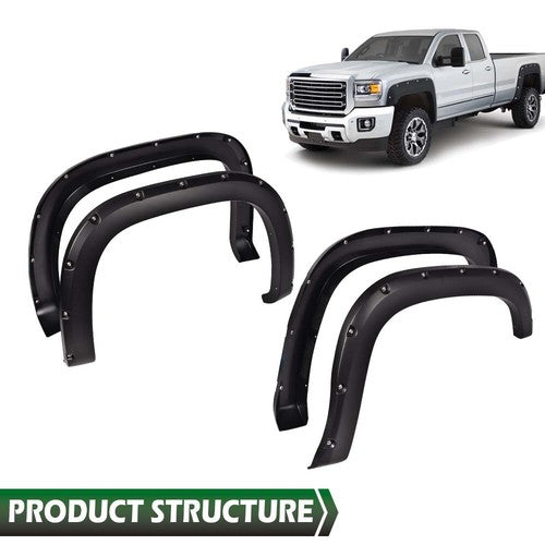 Solid Spare Fit For 07-13 GMC Sierra 1500 Offroad Pocket Rivet Style Wheel Fender Flares 4pc