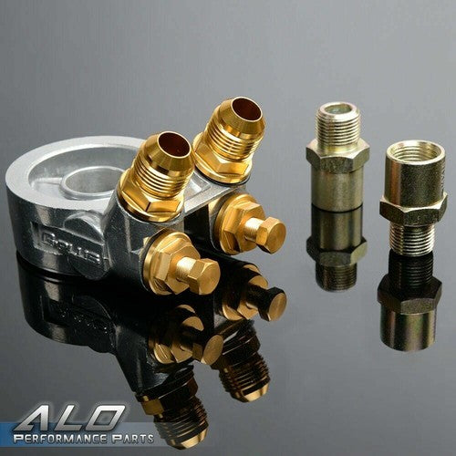 Solid Spare Universal 19 Row AN10 Thermostat Adaptor Engine Oil Cooler Kit & Black Oil Lines