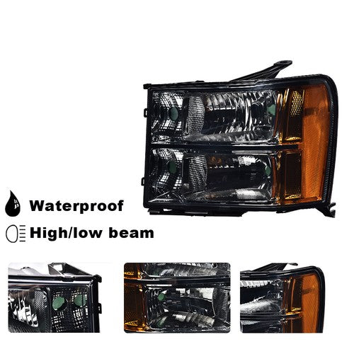 Solid Spare Fit For 2007-2014 GMC Sierra 1500 2500 3500 Smoke Lens Black Headlights