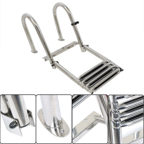 Solid Spare Telescoping Boat Ladder Foldable Premium Stainless Steel 4 Step Stainless Steel