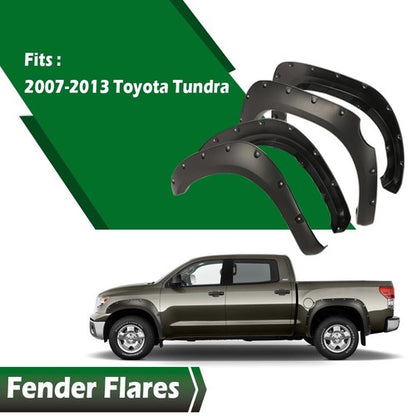 Solid Spare Black Fit For 2007-2013 Toyota Tundra Pocket Rivet Style Fender Flares 4pcs