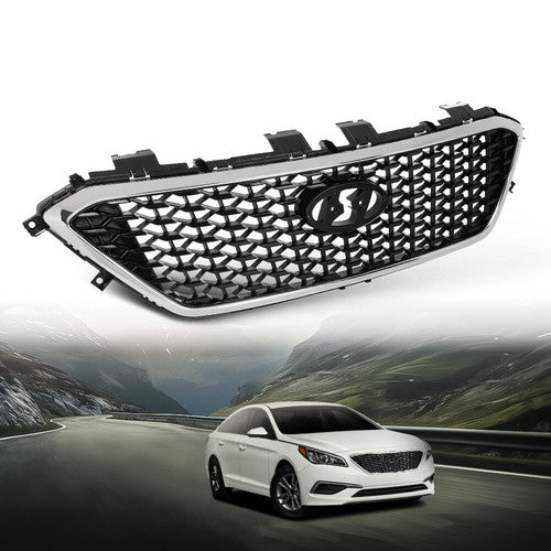 Solid Spare Fit For 2015-2017 Hyundai Sonata Front Bumper Upper Grille Grill W/O Radar Hole