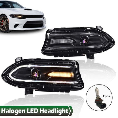 Solid Spare Fit For Dodge Charger 2015-2023 Projector Headlights LED DRL Halogen Lamps Pair