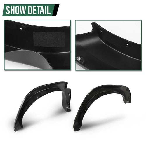 Solid Spare Fit For 2019-2023 Ram 1500 Smooth Black Pocket Rivet Bolt-on Fender Flares 4Pcs