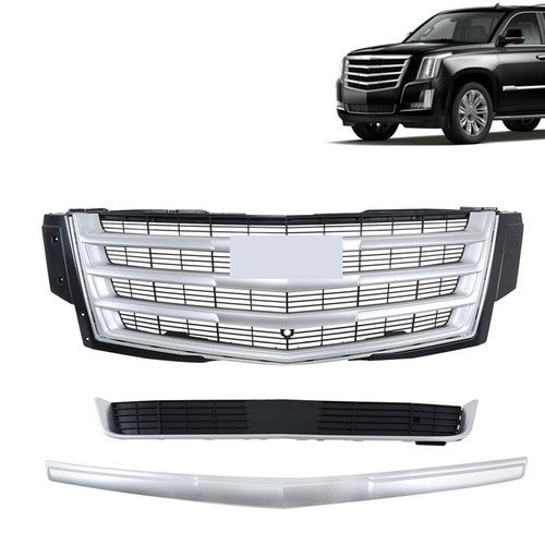 Solid Spare Upper Grille With Hood Molding And Lower Face Bar For Cadillac Escalade 15-20
