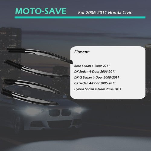 Solid Spare Window Rain Guard Visors 4-Door Sedan For Honda Civic 2006-2011 Mugen II Style