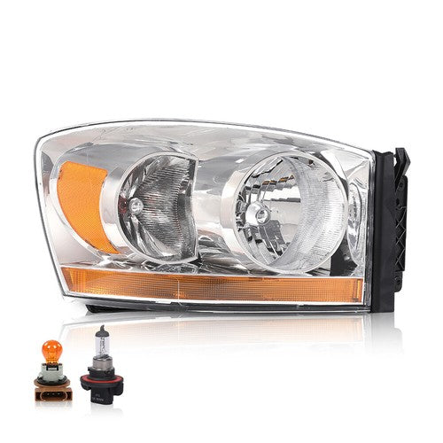 Solid Spare Fit For 06-2008 Dodge Ram 1500/06-09 Ram 2500 3500 Amber Chrome Headlight Right