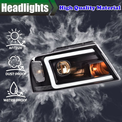 Solid Spare LED DRL Projector Headlights Black Fit For 2004-2008 Ford F-150/Lincoln Mark LT