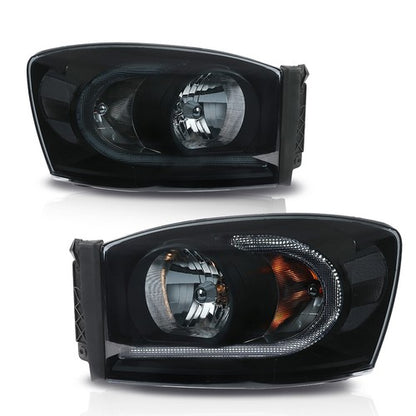Solid Spare Black/Smoke LED DRL Headlights Headlamps Fit For 06-09 Dodge Ram 1500 2500 3500